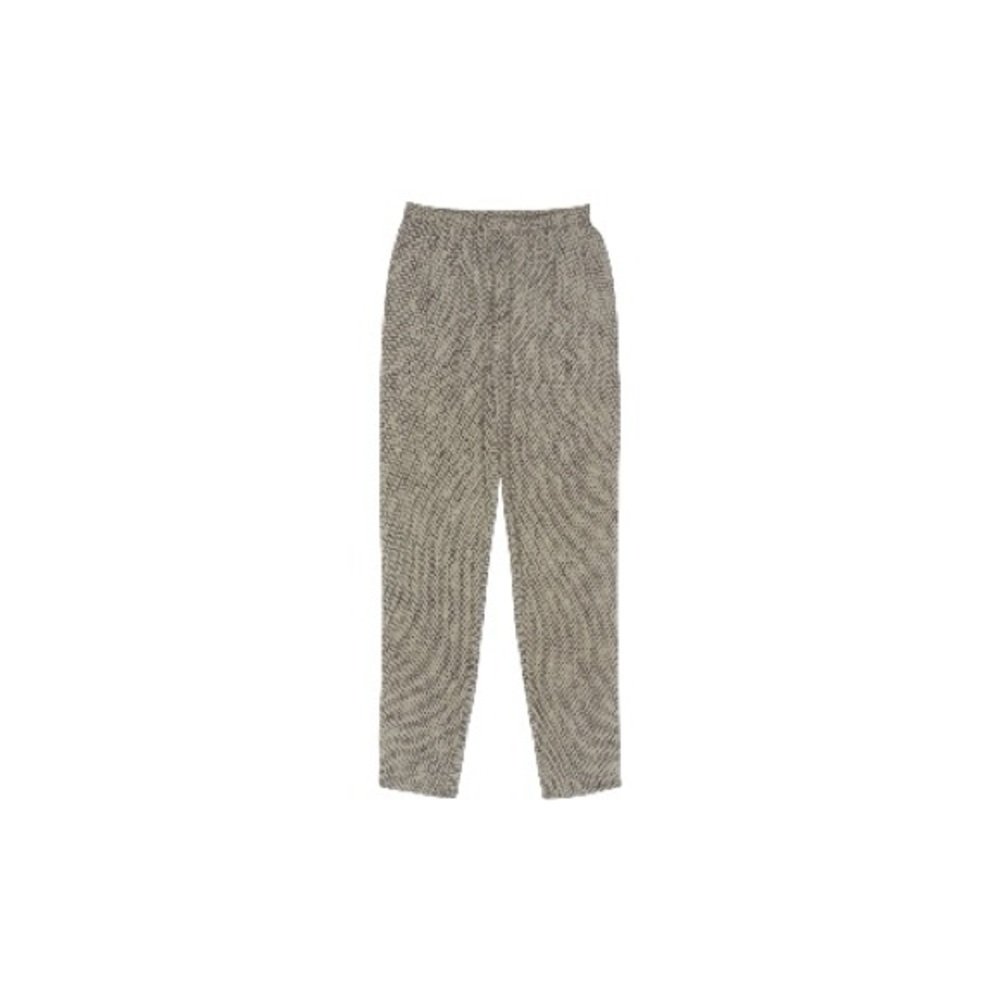 Eileen Fisher Silk Gray and Beige Elastic-Waist Full-Length Pant Large